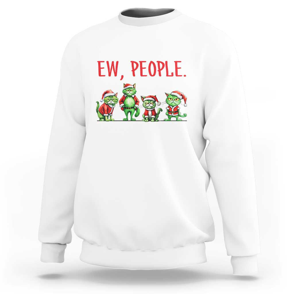 Funny Christmas Cat Sweatshirt Ew People Green Cat Santa - Wonder Print Shop