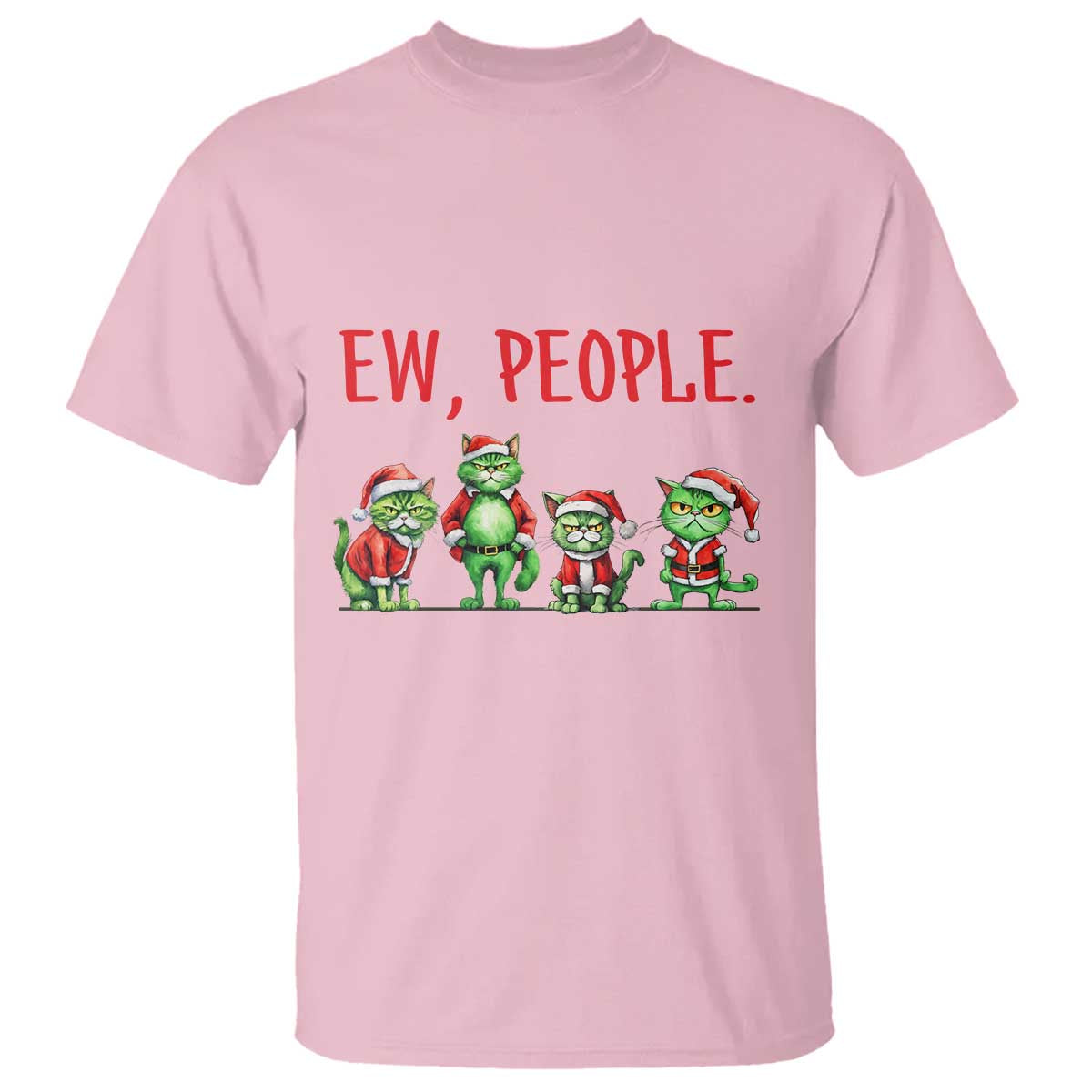Funny Christmas Cat T Shirt Ew People Green Cat Santa - Wonder Print Shop