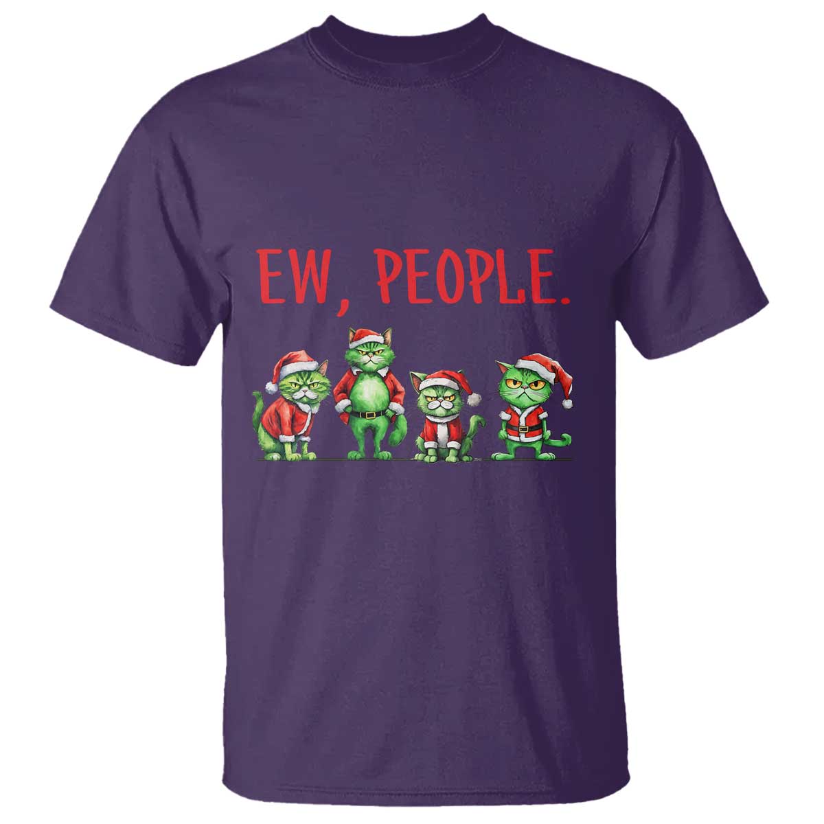 Funny Christmas Cat T Shirt Ew People Green Cat Santa - Wonder Print Shop