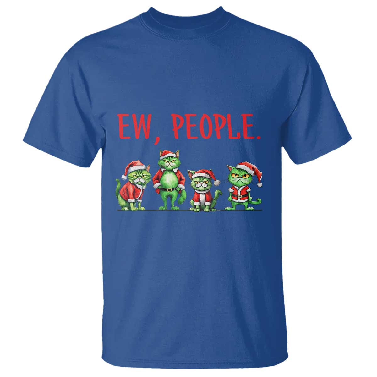 Funny Christmas Cat T Shirt Ew People Green Cat Santa - Wonder Print Shop