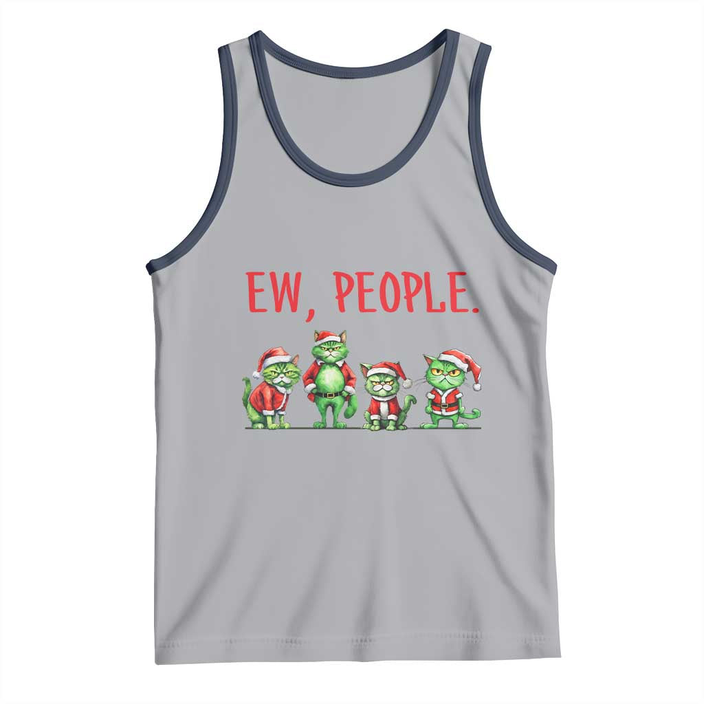 Funny Christmas Cat Tank Top Ew People Green Cat Santa