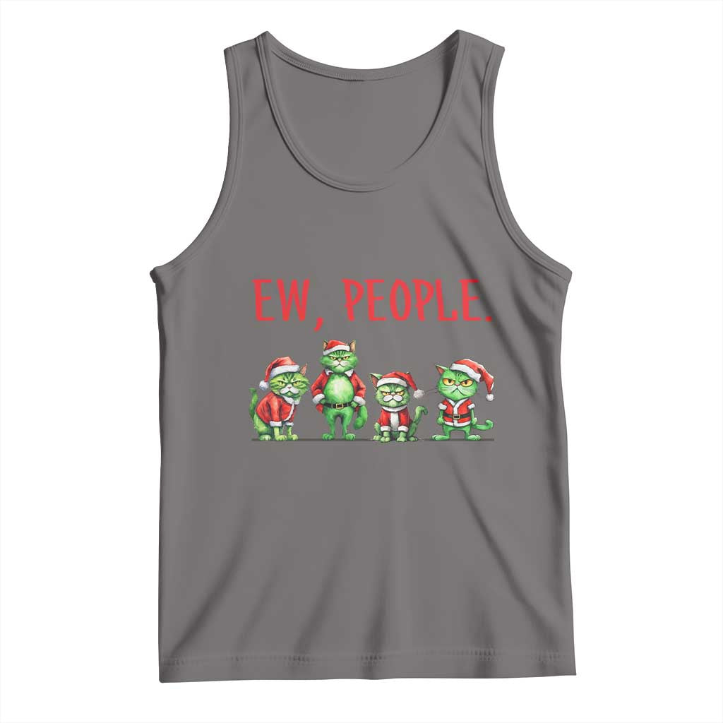 Funny Christmas Cat Tank Top Ew People Green Cat Santa