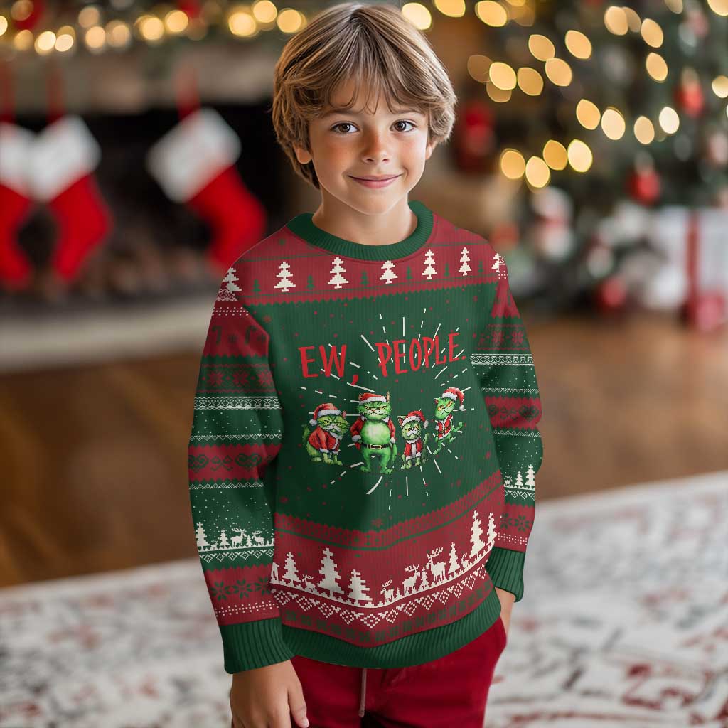 Funny Xmas Cat Ugly Christmas Sweater Ew People Green Cat Santa - Wonder Print Shop