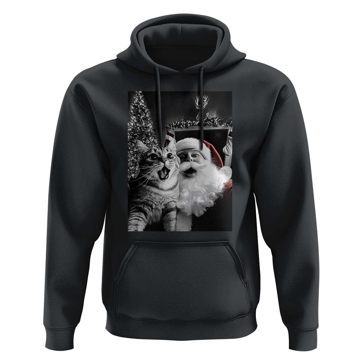 Funny Christmas Cat Selfie With Santa Hoodie