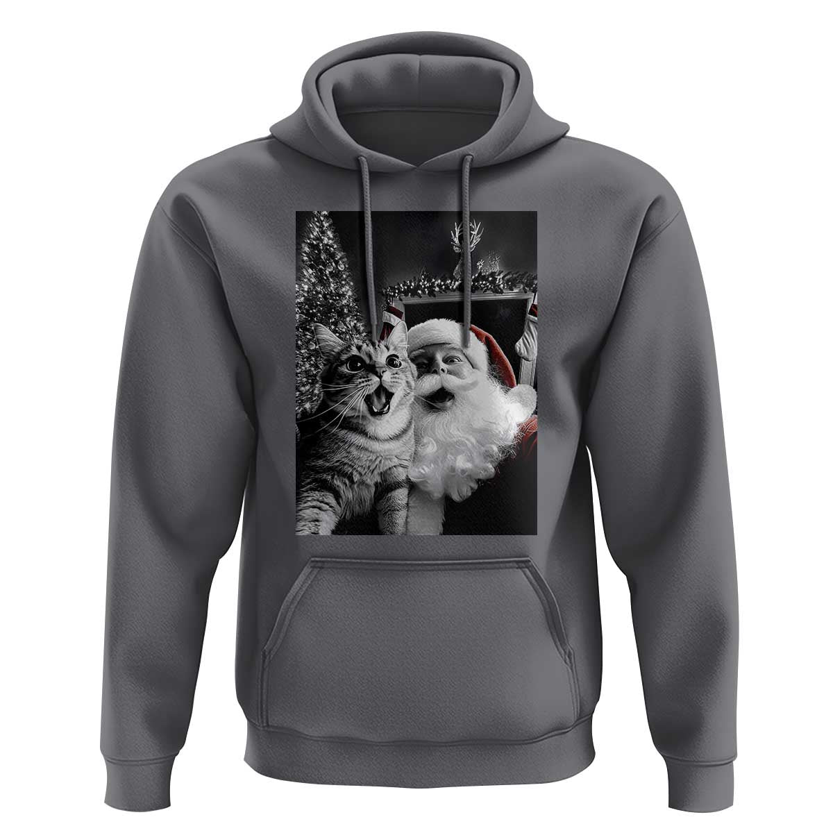 Funny Christmas Cat Selfie With Santa Hoodie