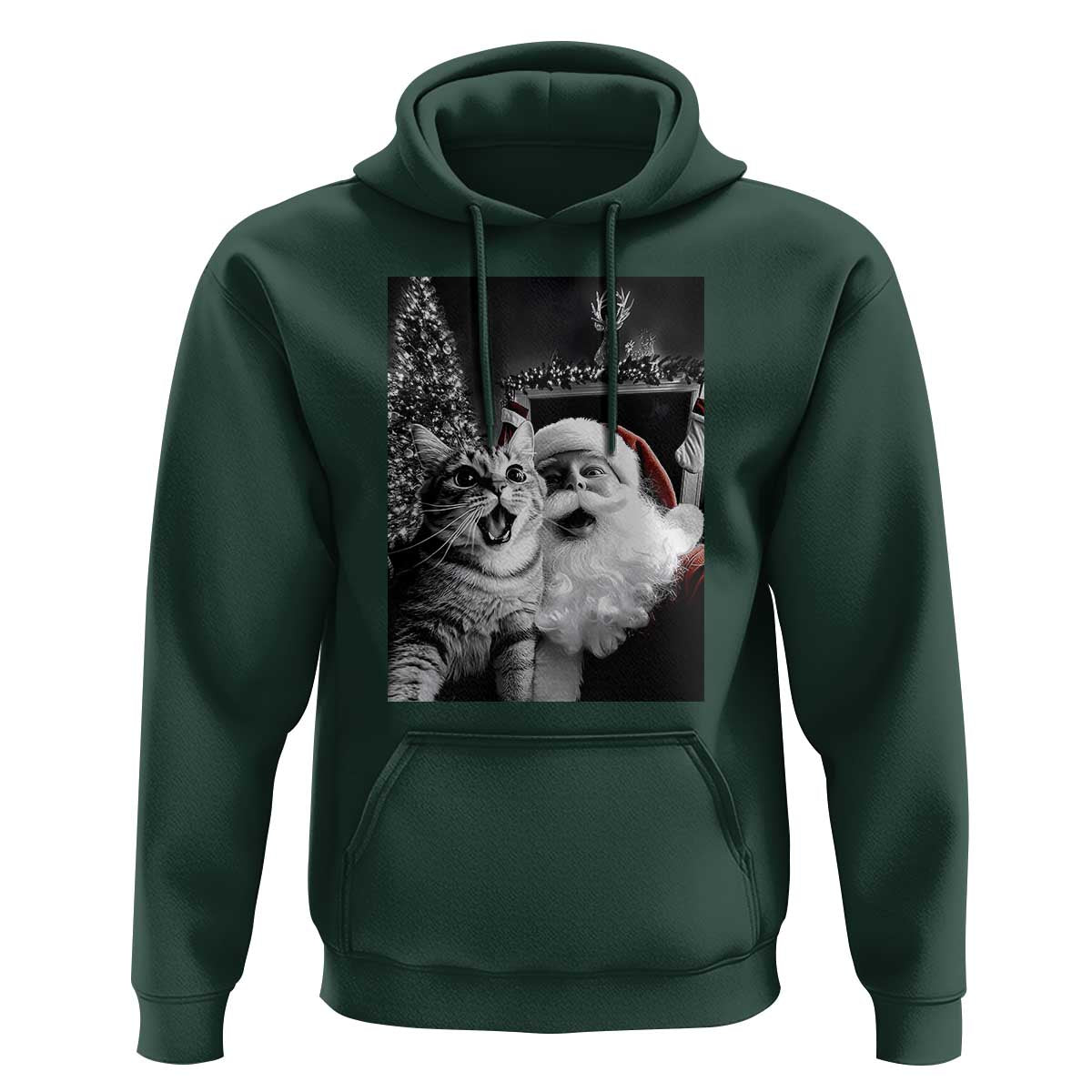 Funny Christmas Cat Selfie With Santa Hoodie