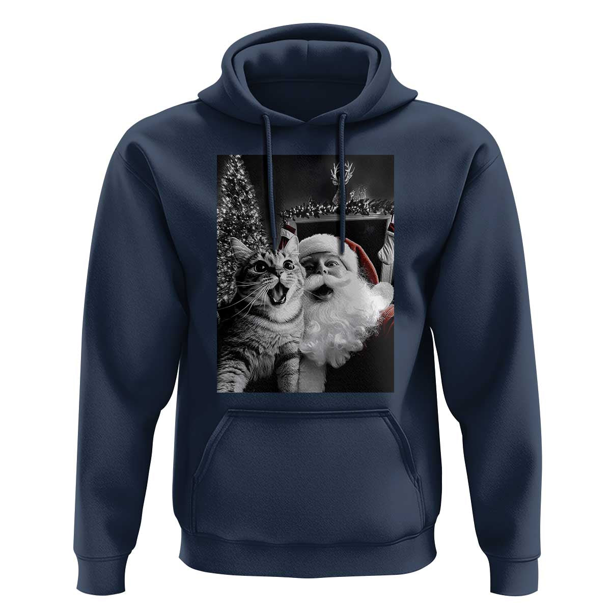 Funny Christmas Cat Selfie With Santa Hoodie