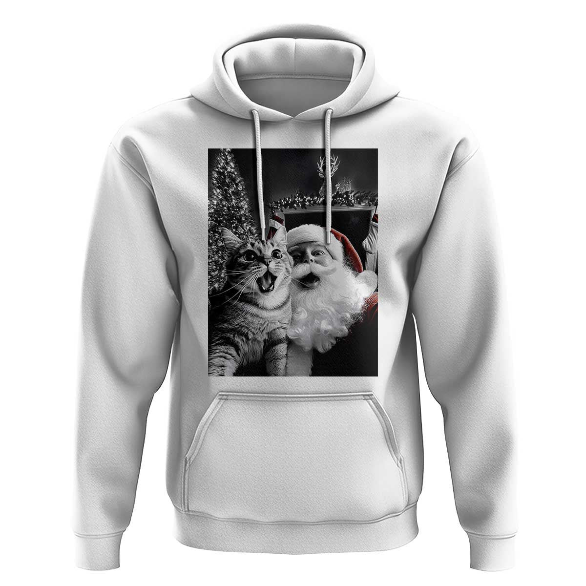 Funny Christmas Cat Selfie With Santa Hoodie