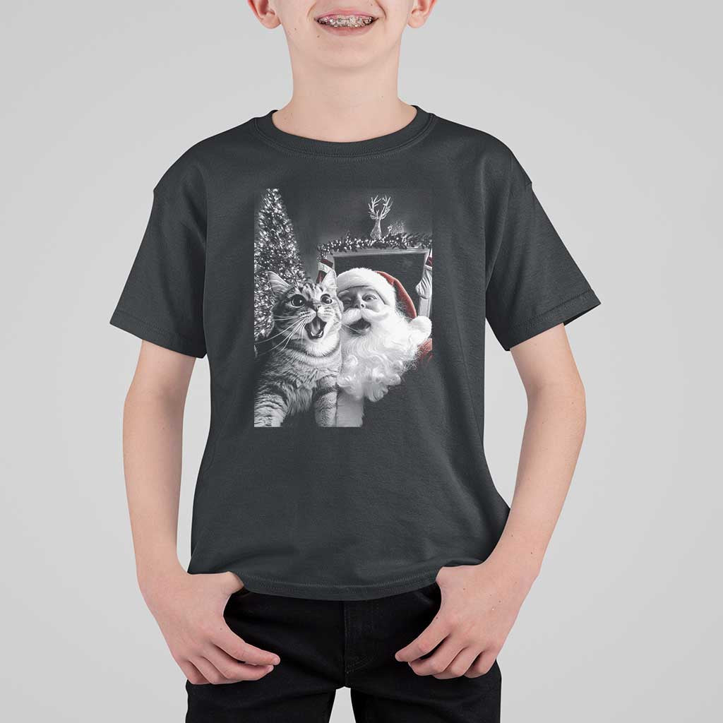 Funny Christmas Cat Selfie With Santa T Shirt For Kid - Wonder Print Shop