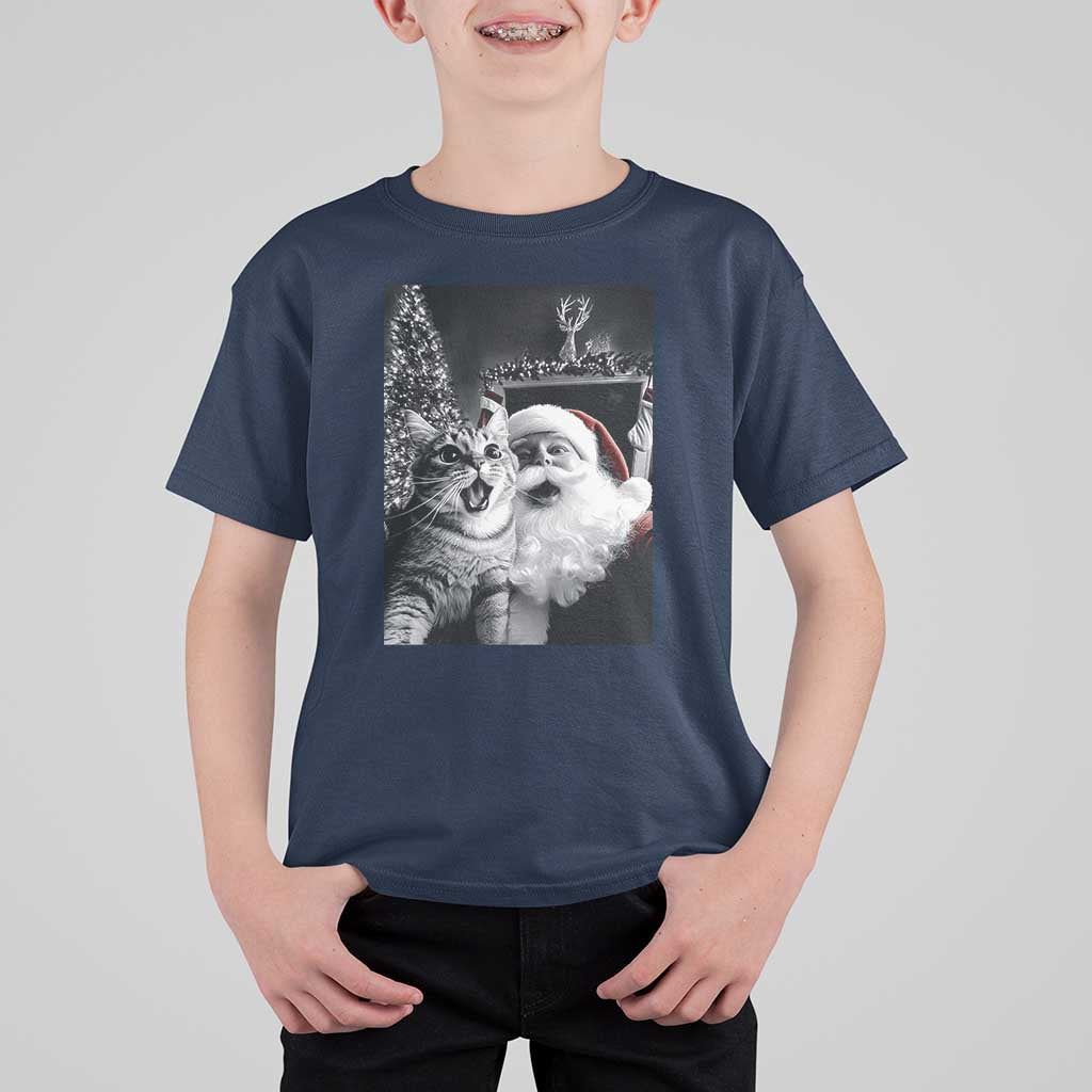 Funny Christmas Cat Selfie With Santa T Shirt For Kid - Wonder Print Shop