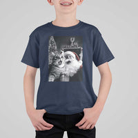 Funny Christmas Cat Selfie With Santa T Shirt For Kid - Wonder Print Shop