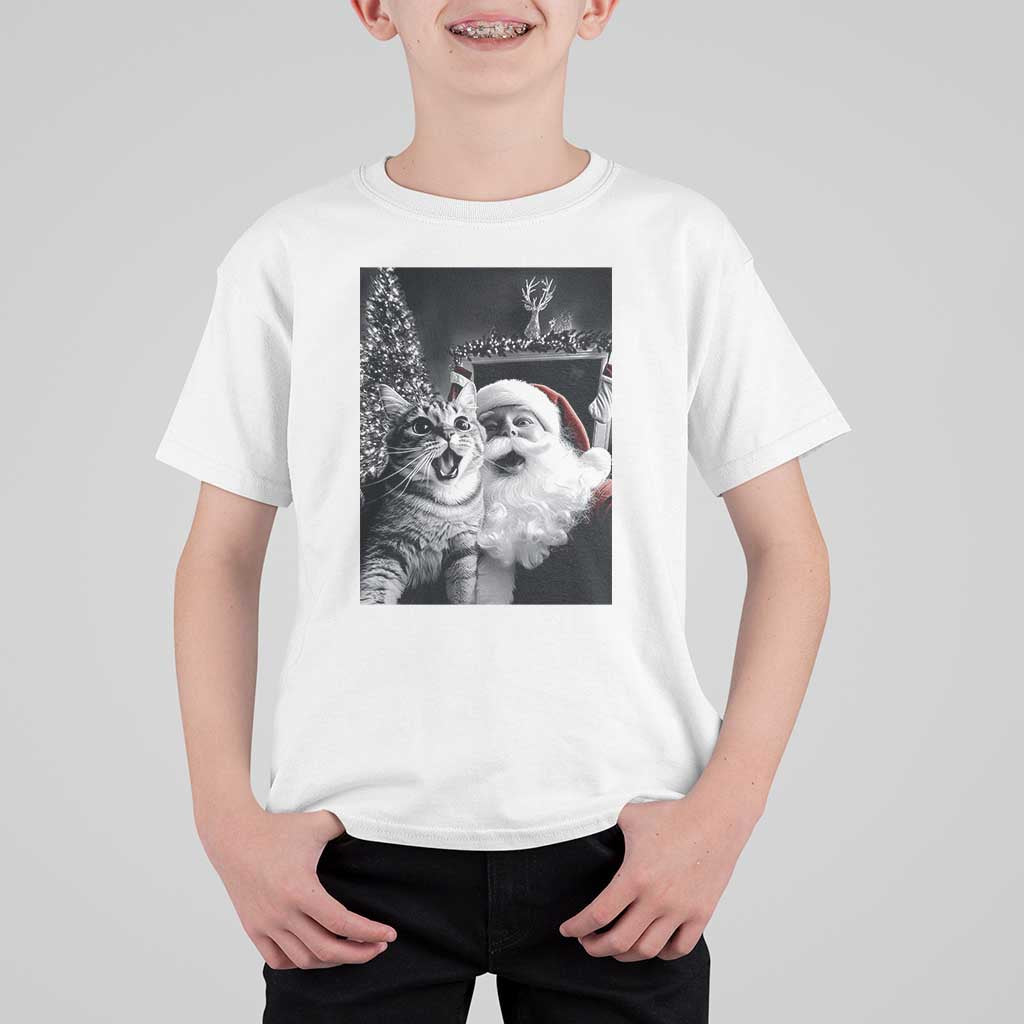 Funny Christmas Cat Selfie With Santa T Shirt For Kid - Wonder Print Shop