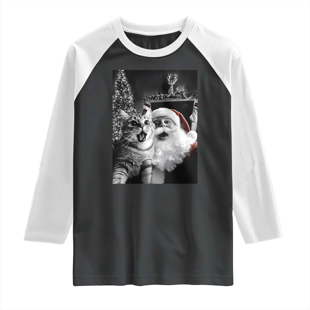 Funny Christmas Cat Selfie With Santa Raglan Shirt