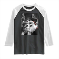 Funny Christmas Cat Selfie With Santa Raglan Shirt