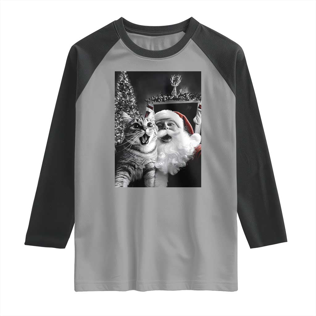 Funny Christmas Cat Selfie With Santa Raglan Shirt