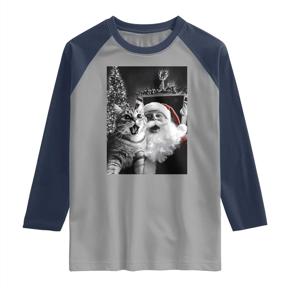 Funny Christmas Cat Selfie With Santa Raglan Shirt