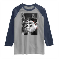 Funny Christmas Cat Selfie With Santa Raglan Shirt