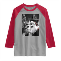 Funny Christmas Cat Selfie With Santa Raglan Shirt