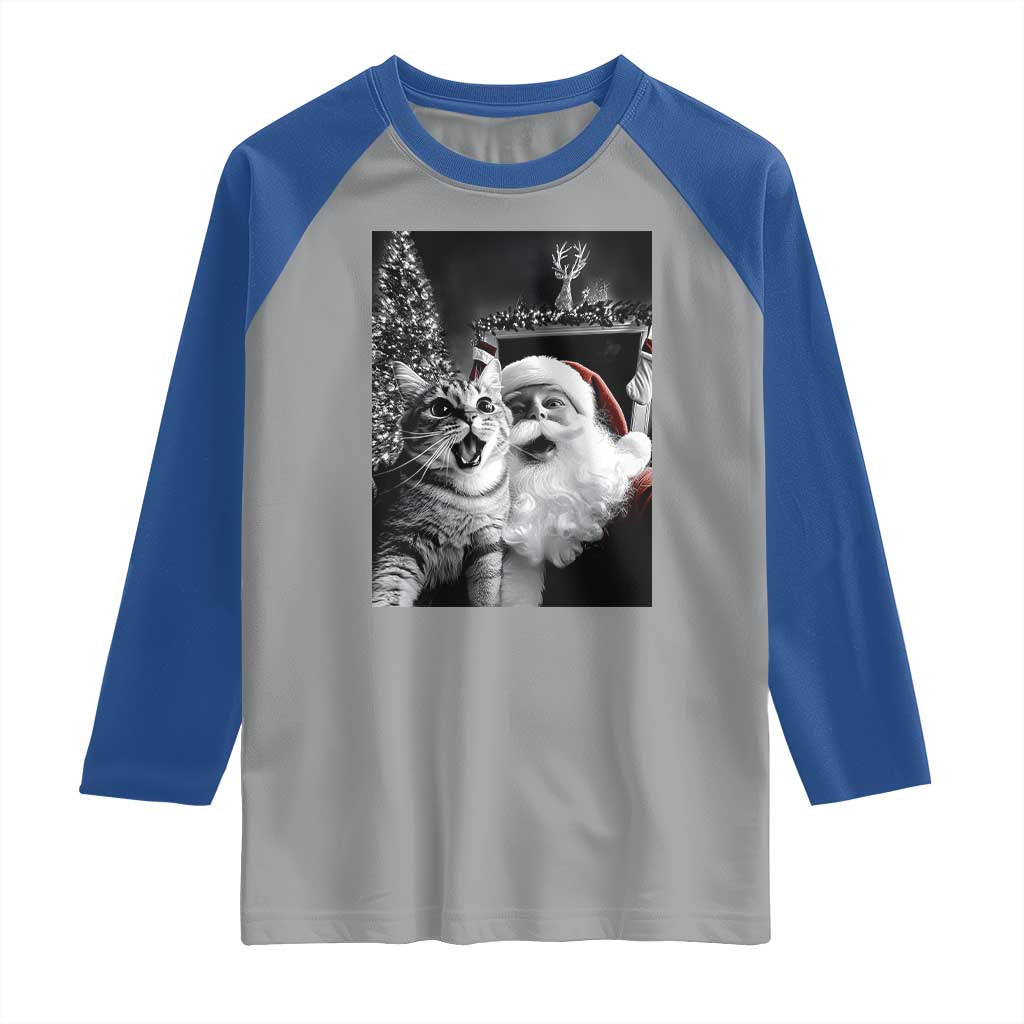 Funny Christmas Cat Selfie With Santa Raglan Shirt