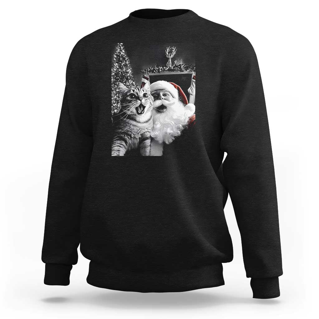 Funny Christmas Cat Selfie With Santa Sweatshirt - Wonder Print Shop