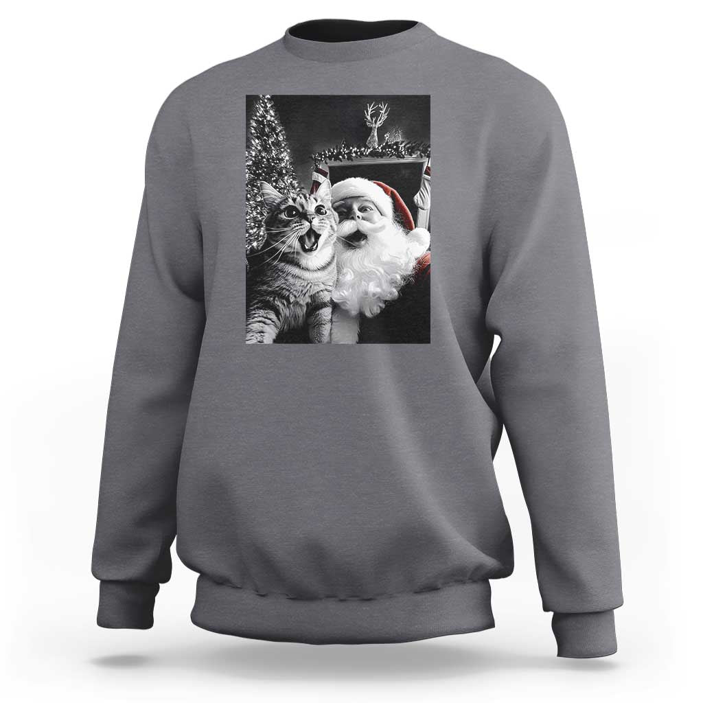 Funny Christmas Cat Selfie With Santa Sweatshirt - Wonder Print Shop