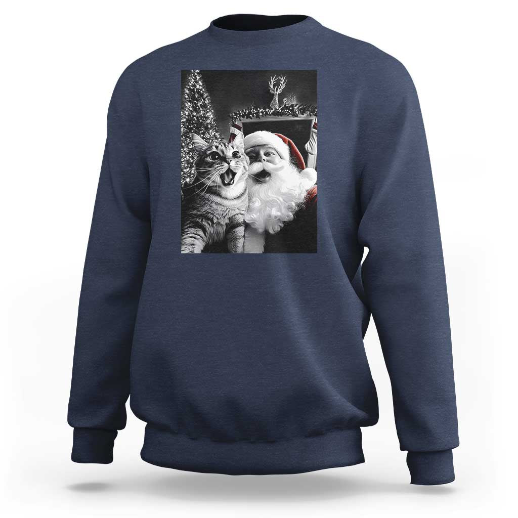 Funny Christmas Cat Selfie With Santa Sweatshirt - Wonder Print Shop