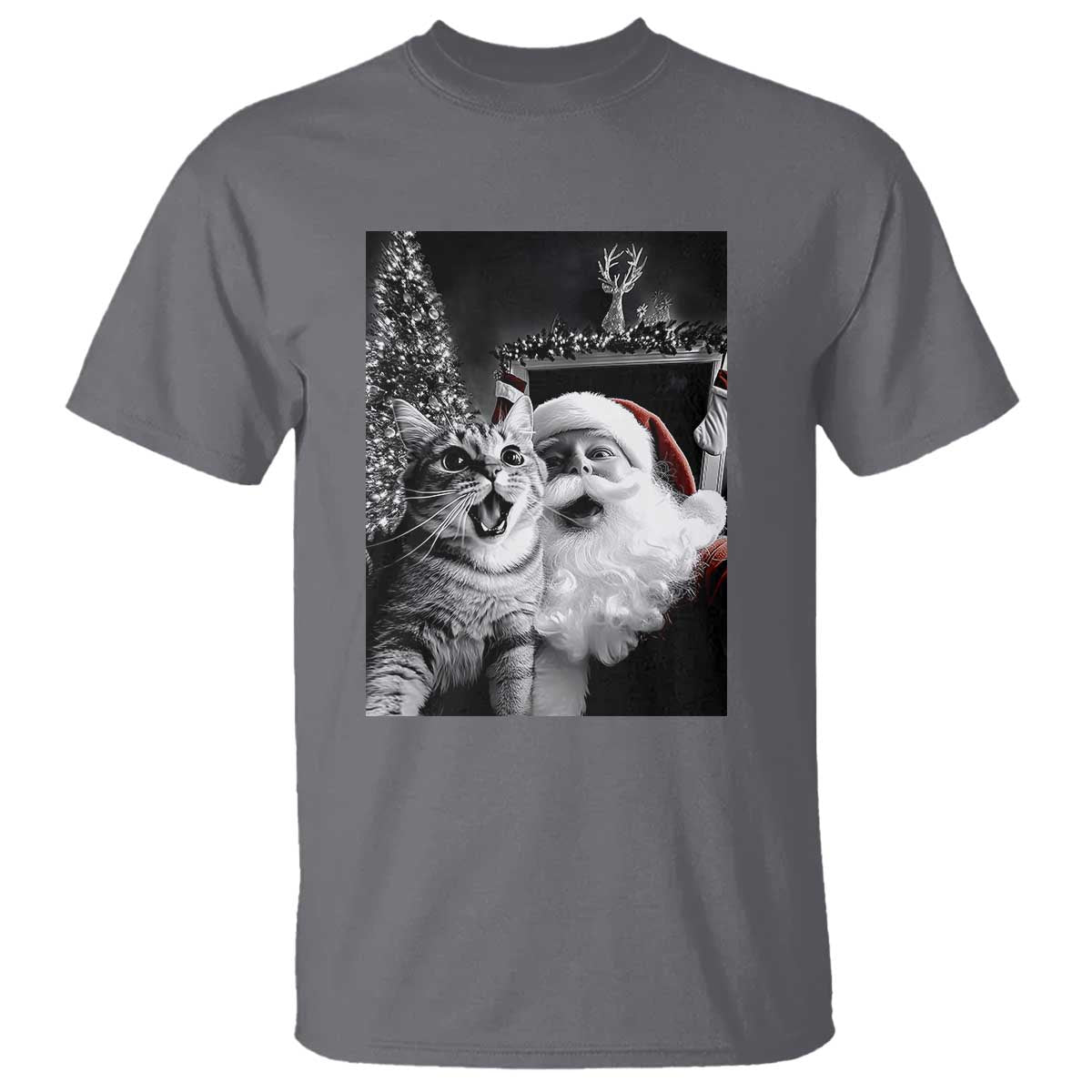 Funny Christmas Cat Selfie With Santa T Shirt - Wonder Print Shop