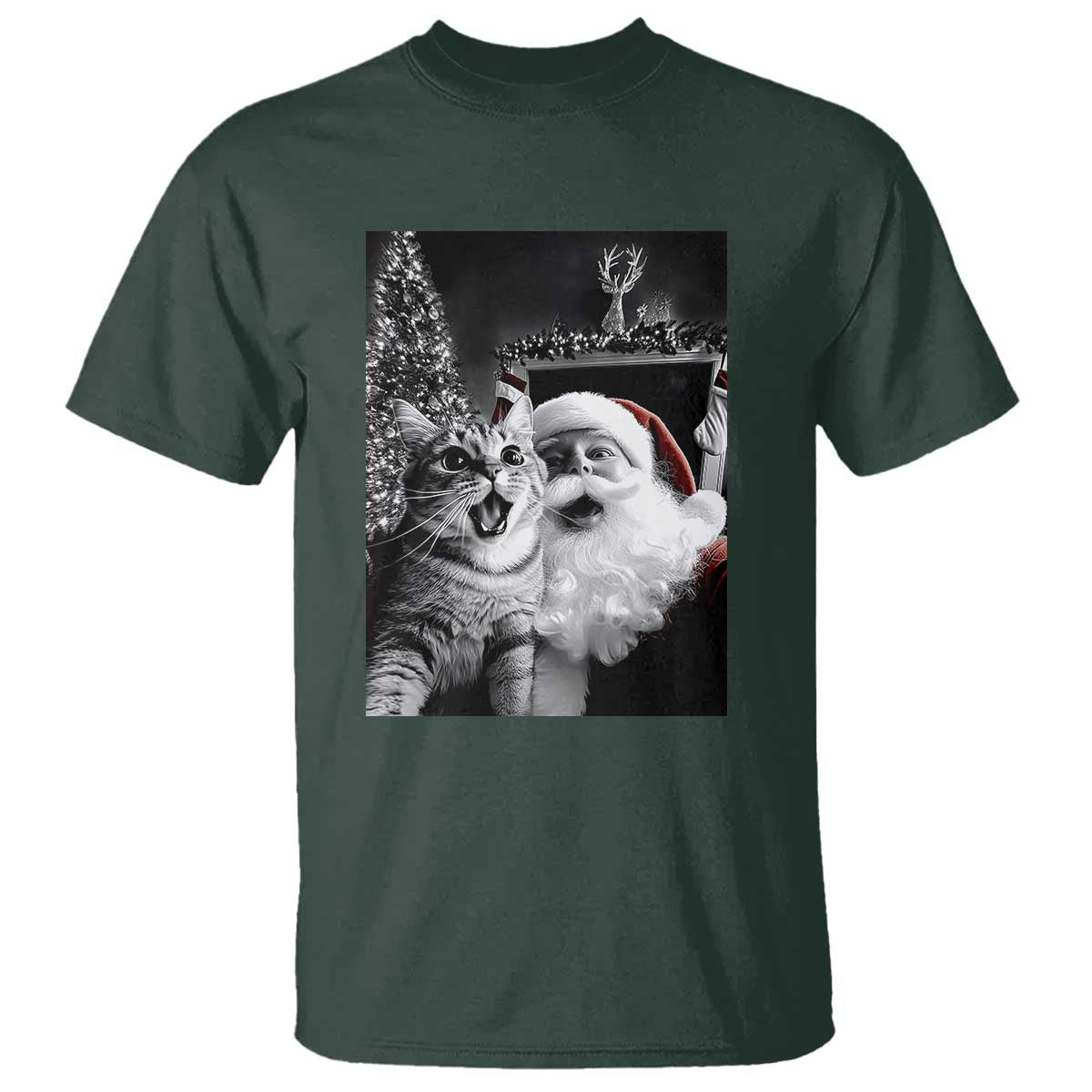 Funny Christmas Cat Selfie With Santa T Shirt - Wonder Print Shop