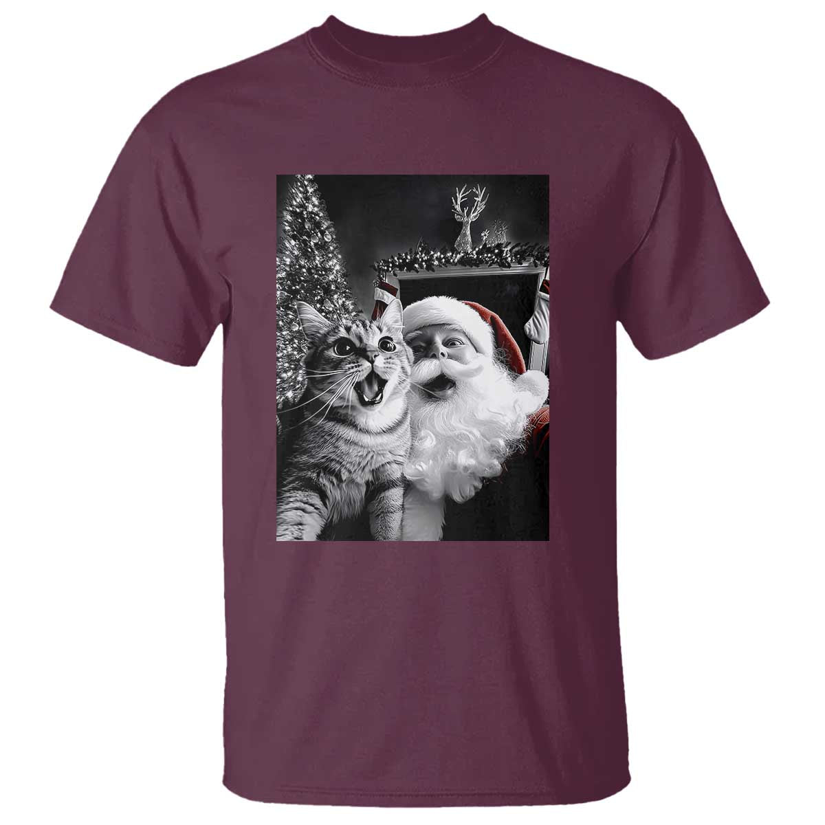 Funny Christmas Cat Selfie With Santa T Shirt - Wonder Print Shop