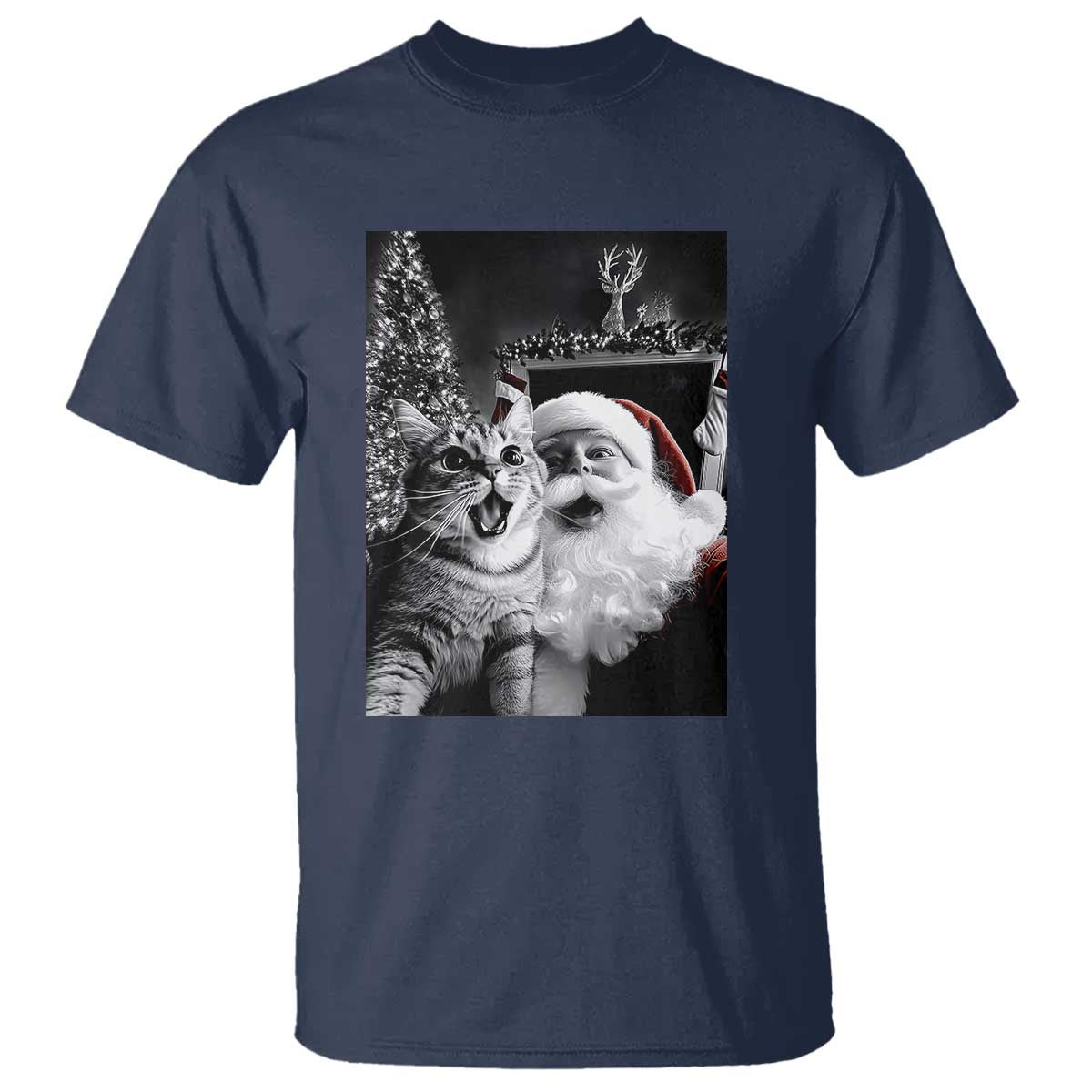 Funny Christmas Cat Selfie With Santa T Shirt - Wonder Print Shop