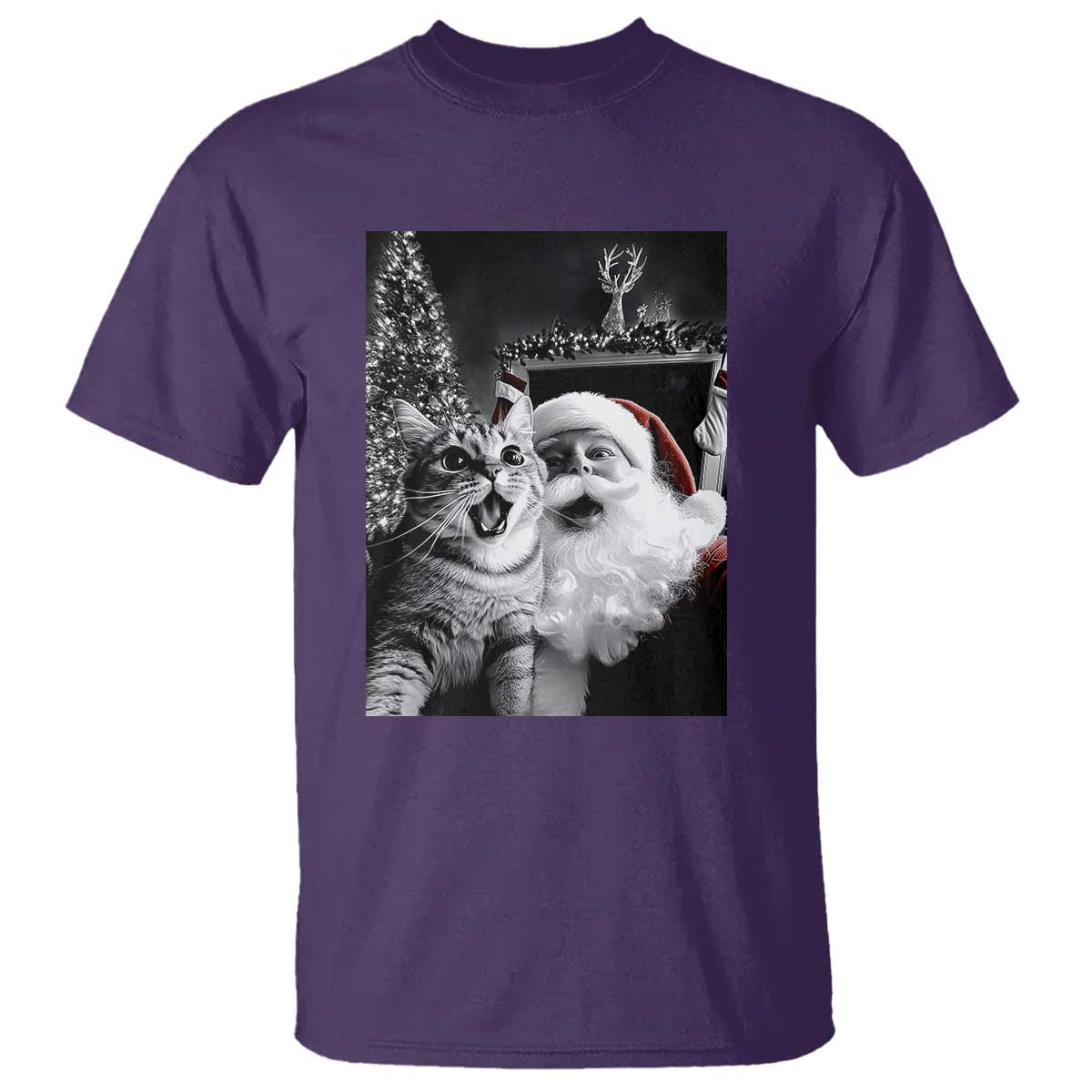 Funny Christmas Cat Selfie With Santa T Shirt - Wonder Print Shop