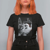 Funny Christmas Cat Selfie With Santa T Shirt For Women - Wonder Print Shop