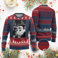 Funny Christmas Cat Selfie With Santa Ugly Christmas Sweater - Wonder Print Shop