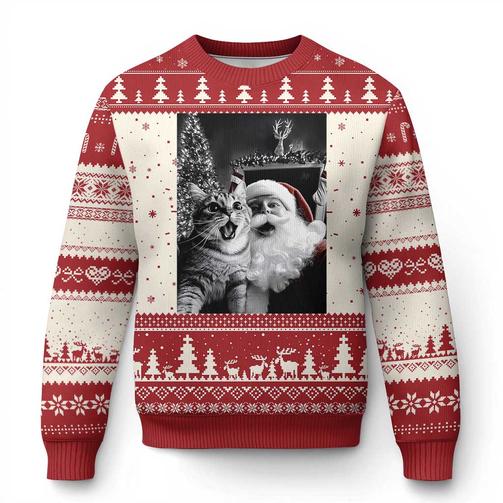 Funny Christmas Cat Selfie With Santa Ugly Christmas Sweater - Wonder Print Shop