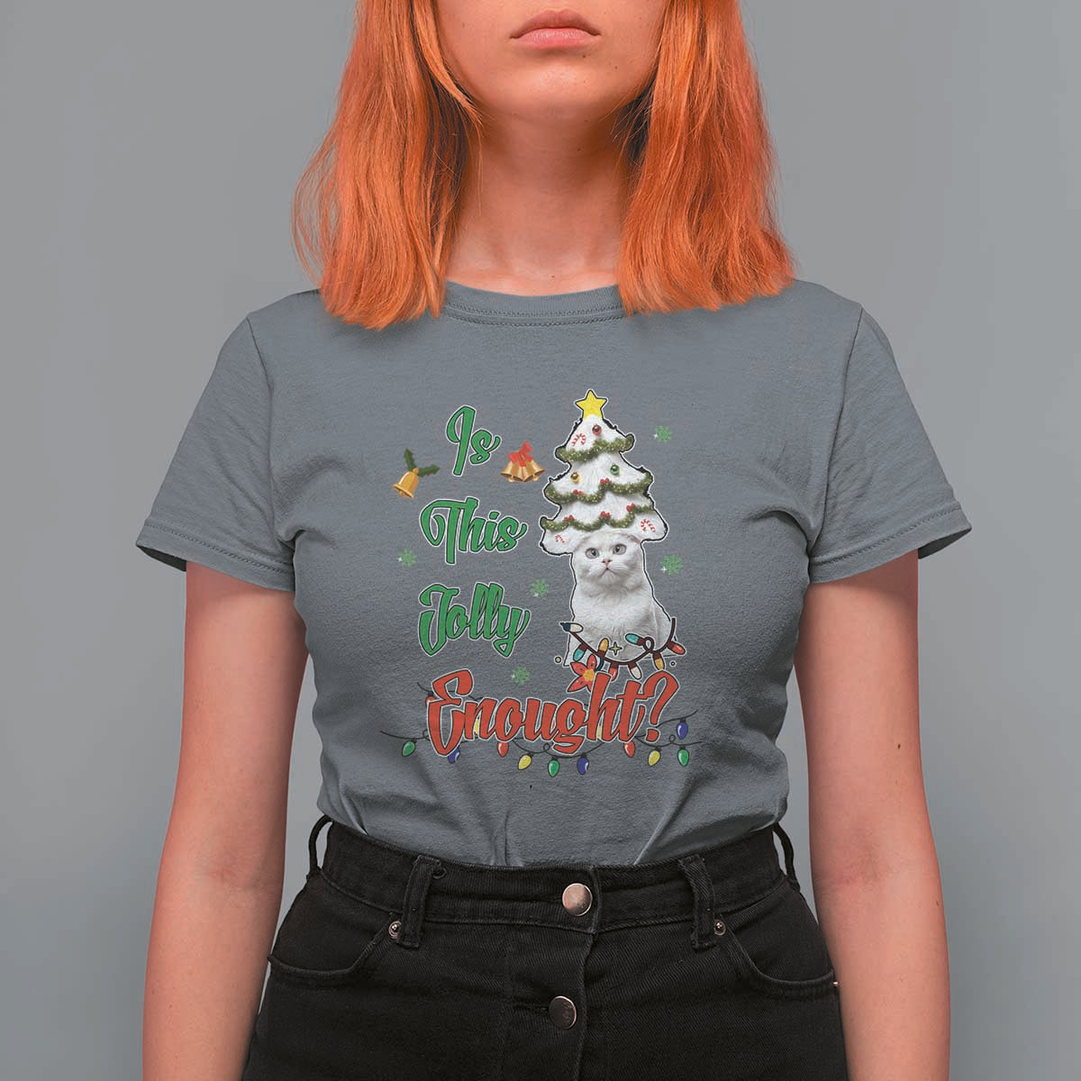 Christmas Cat T Shirt For Women Is This Jolly Enough - Wonder Print Shop