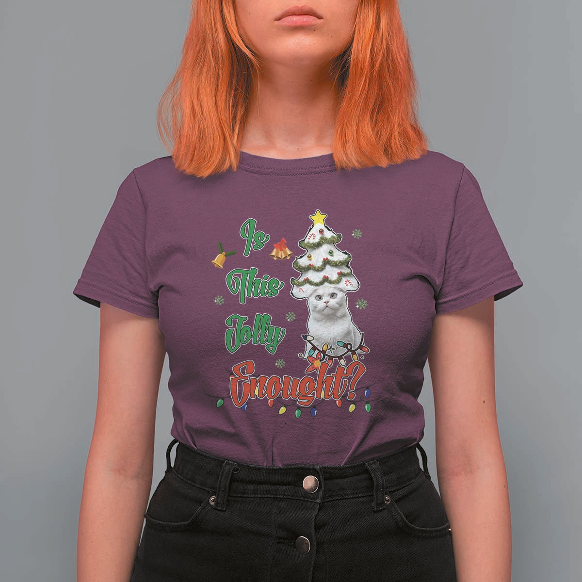 Christmas Cat T Shirt For Women Is This Jolly Enough - Wonder Print Shop