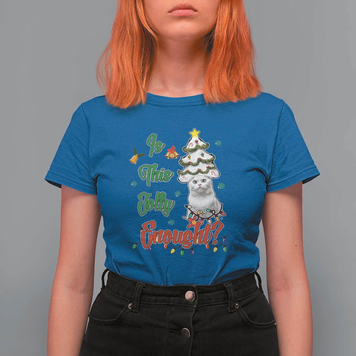 Christmas Cat T Shirt For Women Is This Jolly Enough - Wonder Print Shop