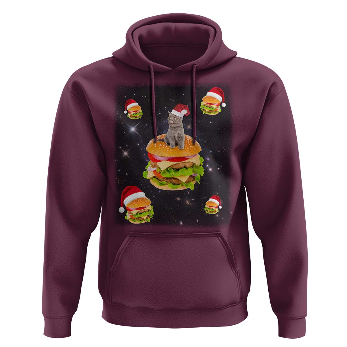 Funny Christmas Cat Hoodie Santa Cat Hamburger Lover Galaxy Outer Space