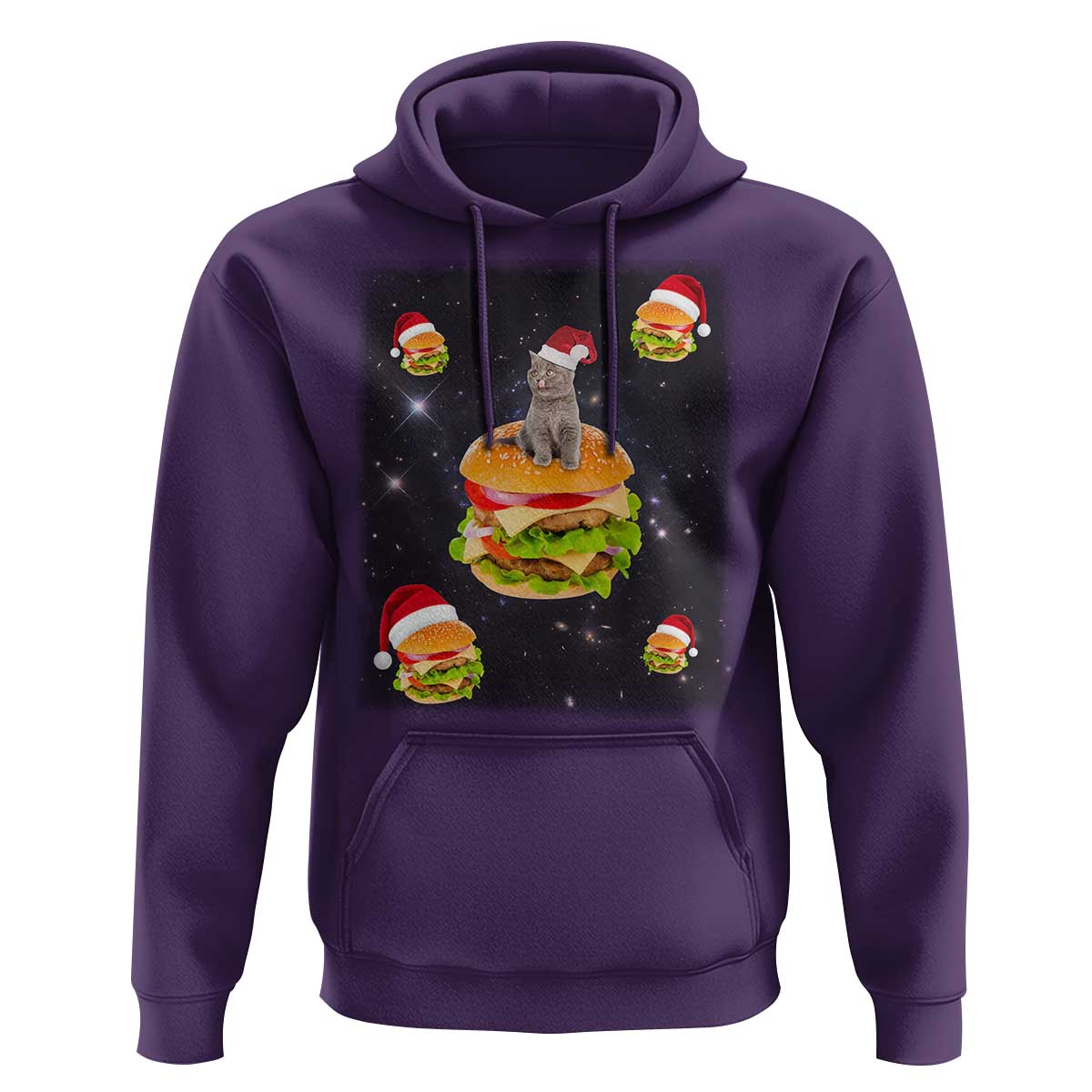 Funny Christmas Cat Hoodie Santa Cat Hamburger Lover Galaxy Outer Space