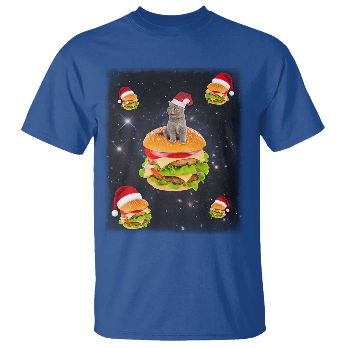 Funny Christmas Cat T Shirt Santa Cat Hamburger Lover Galaxy Outer Space - Wonder Print Shop