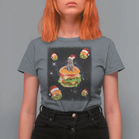 Funny Christmas Cat T Shirt For Women Santa Cat Hamburger Lover Galaxy Outer Space - Wonder Print Shop