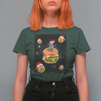 Funny Christmas Cat T Shirt For Women Santa Cat Hamburger Lover Galaxy Outer Space - Wonder Print Shop