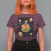 Funny Christmas Cat T Shirt For Women Santa Cat Hamburger Lover Galaxy Outer Space - Wonder Print Shop