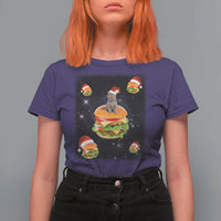 Funny Christmas Cat T Shirt For Women Santa Cat Hamburger Lover Galaxy Outer Space - Wonder Print Shop