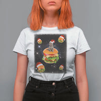 Funny Christmas Cat T Shirt For Women Santa Cat Hamburger Lover Galaxy Outer Space - Wonder Print Shop