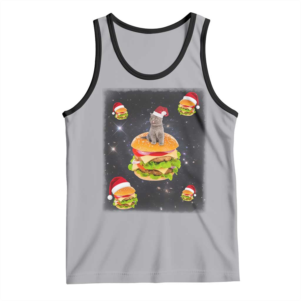 Funny Christmas Cat Tank Top Santa Cat Hamburger Lover Galaxy Outer Space
