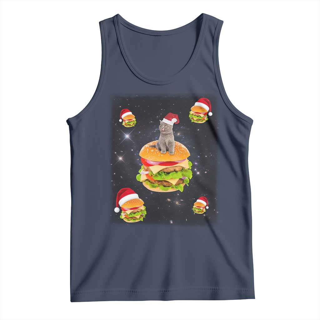 Funny Christmas Cat Tank Top Santa Cat Hamburger Lover Galaxy Outer Space
