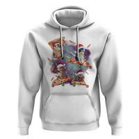Funny Christmas Cat Hoodie Santa Cat Riding Pizza Galaxy Outer Space