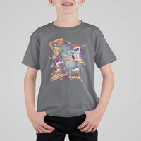Funny Christmas Cat T Shirt For Kid Santa Cat Riding Pizza Galaxy Outer Space - Wonder Print Shop