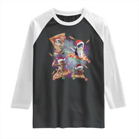 Funny Christmas Cat Raglan Shirt Santa Cat Riding Pizza Galaxy Outer Space